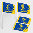 Set of 4 custom football corner flags in blue and yellow with team name and badge