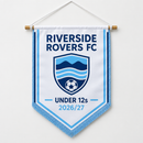 Personalised football team pennant with team name, season and badge on a bamboo stick