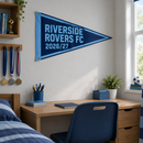 Personalised football team pennant hanging on a child's bedroom wall