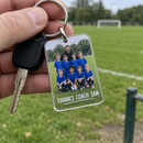 Car keys on a personalised photo keyring for a football coach