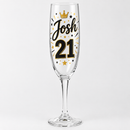 Personalised 21st birthday champagne flute with Josh and 21 in black and gold