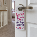 Personalised no boys allowed door hanger on a girls bedroom door
