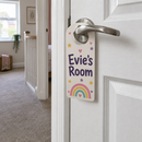 Personalised kids door hanger with a child's name on a bedroom door