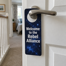 Sci-fi door hanger hanging on a bedroom door handle