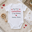 Lifestyle photo of the First Valentine Is Mummy name baby grow in a UK home