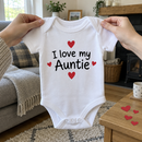 Lifestyle photo of the I love my Auntie baby grow in a UK home