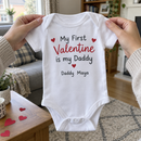 Lifestyle photo of the My First Valentine is my Daddy baby grow in a UK home