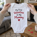Lifestyle photo of the My First Valentine is my Mummy baby grow in a UK home