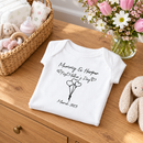Personalised Mother's Day baby grow lifestyle photo with Mummy & Me Balloon design in black, printed with baby's name