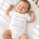 Personalised Mother's Day baby grow lifestyle photo with Happy Mother's Day Love From Daddy & Baby design in pink, printed with baby's name