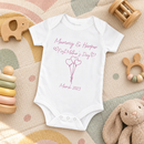 Personalised Mother's Day baby grow lifestyle photo with Mummy & Me Balloon design in pink, printed with baby's name