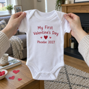 Lifestyle photo of the My First Valentine's Day baby grow with name in a UK home