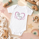 Personalised Mother's Day baby grow lifestyle photo with Best Mummy Ever Heart design in pink, printed with baby's name