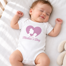 Personalised Mother's Day baby grow lifestyle photo with Heart Silhouette design in pink, printed with baby's name