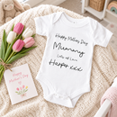 Personalised Mother's Day baby grow lifestyle photo with Happy Mother's Day Love From Daddy & Baby design in black, printed with baby's name