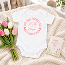 Personalised first Mother's Day baby grow lifestyle photo with Our 1st Mother's Day Classic design in pink, printed with baby's name