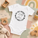 Personalised first Mother's Day baby grow lifestyle photo with Our 1st Mother's Day Classic design in black, printed with baby's name