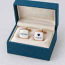 Curved square rose gold cufflinks printed Groom with a wedding date in a gift box