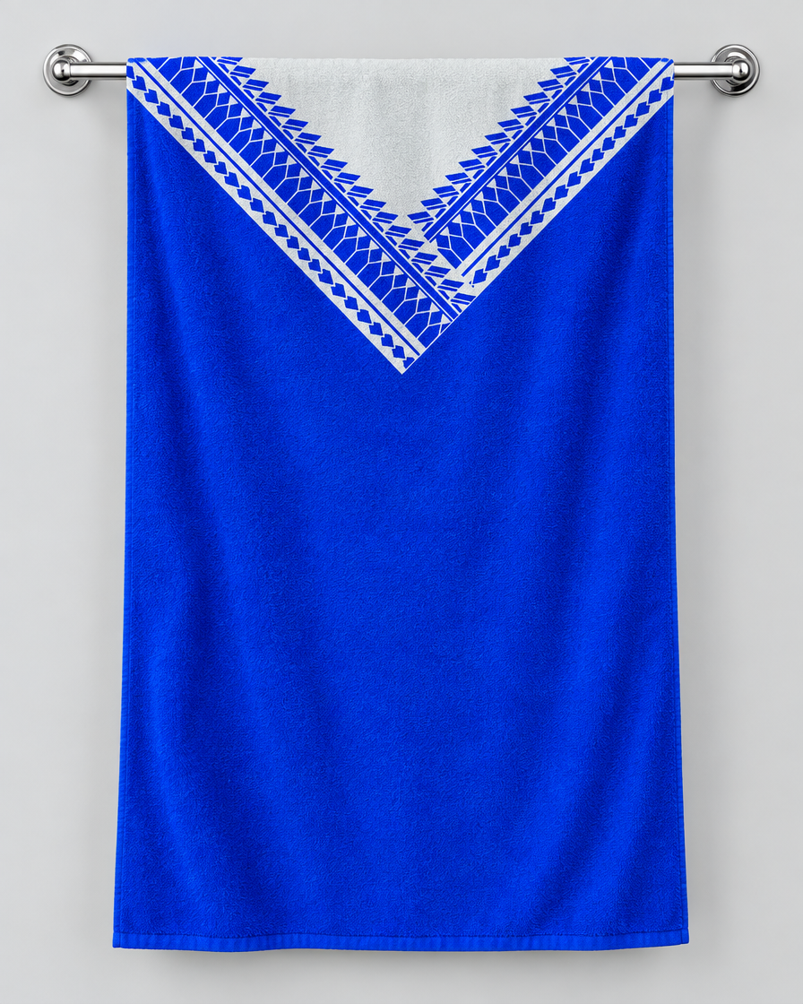 Samoa personalised rugby bath towel hanging on a towel rail