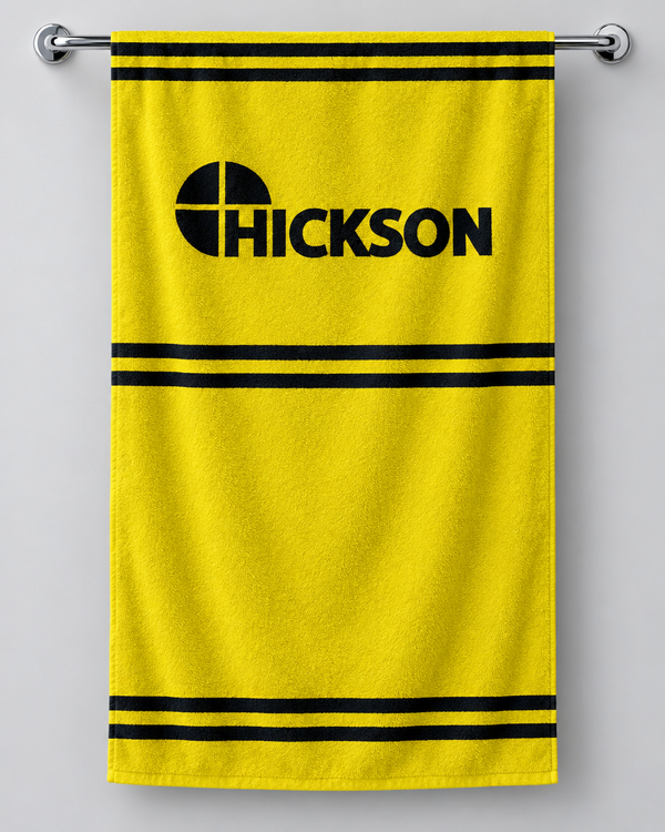 Castleford 1986 personalised rugby bath towel hanging on a towel rail