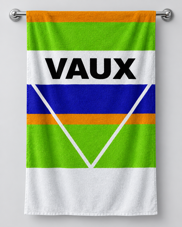 Bradford 1995 Away personalised rugby bath towel hanging on a towel rail