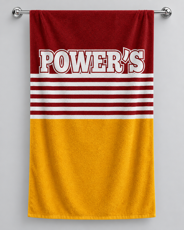 Brisbane 1988 Home personalised rugby bath towel hanging on a towel rail