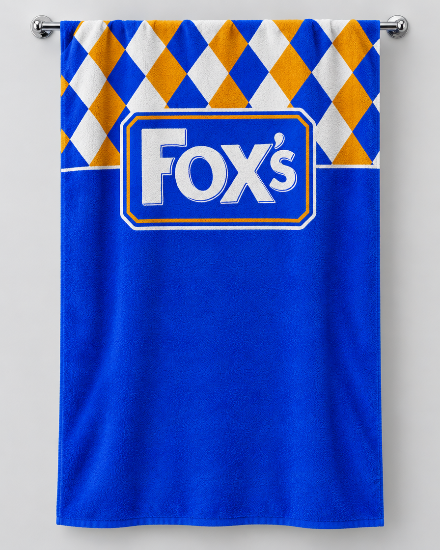 Batley 1990 Away Personalised Rugby Bath Towel – Batley 1990 Away personalised rugby bath towel hanging on a towel rail