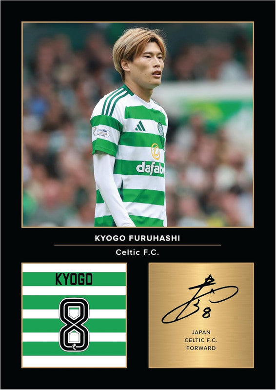 Kyogo Furuhashi Printed Signature Poster Print – Celtic FC Tribute Wall Art with Signature & Jersey Number – Japan Forward Wall Art for SPFL Fans & Collectors – Reproduction Print