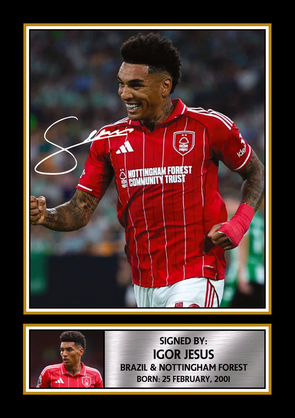 Igor Jesus Printed Signature Poster – Nottingham Forest & Brazil Football Star Wall Art – Soccer Player Wall Art Poster Print