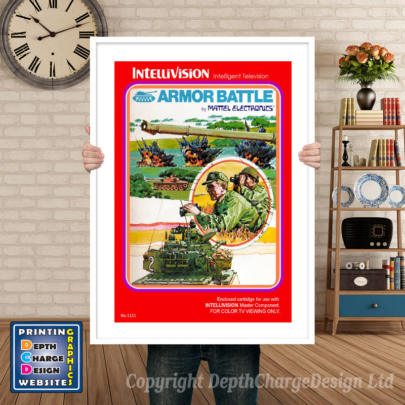 Intellivison Armorbattle Inspired Retro Gaming Poster A4 A3 A2 Or A1 – Armorbattle Intellivision inspired retro gaming poster shown in a white frame