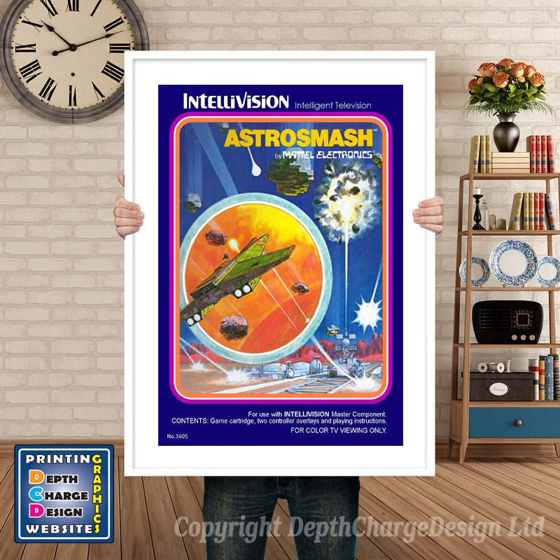 Intellivison Astrosmash None Inspired Retro Gaming Poster A4 A3 A2 Or A1 – Astrosmash Intellivision inspired retro gaming poster shown in a white frame