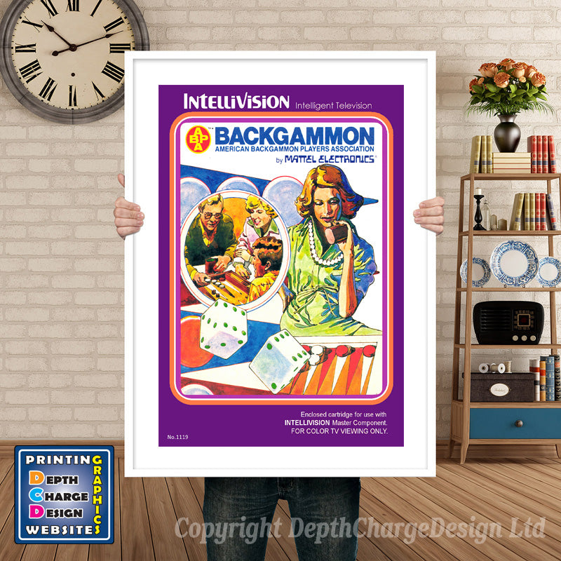 Intellivison Backgammon Inspired Retro Gaming Poster A4 A3 A2 Or A1 – Backgammon Intellivision inspired retro gaming poster shown in a white frame