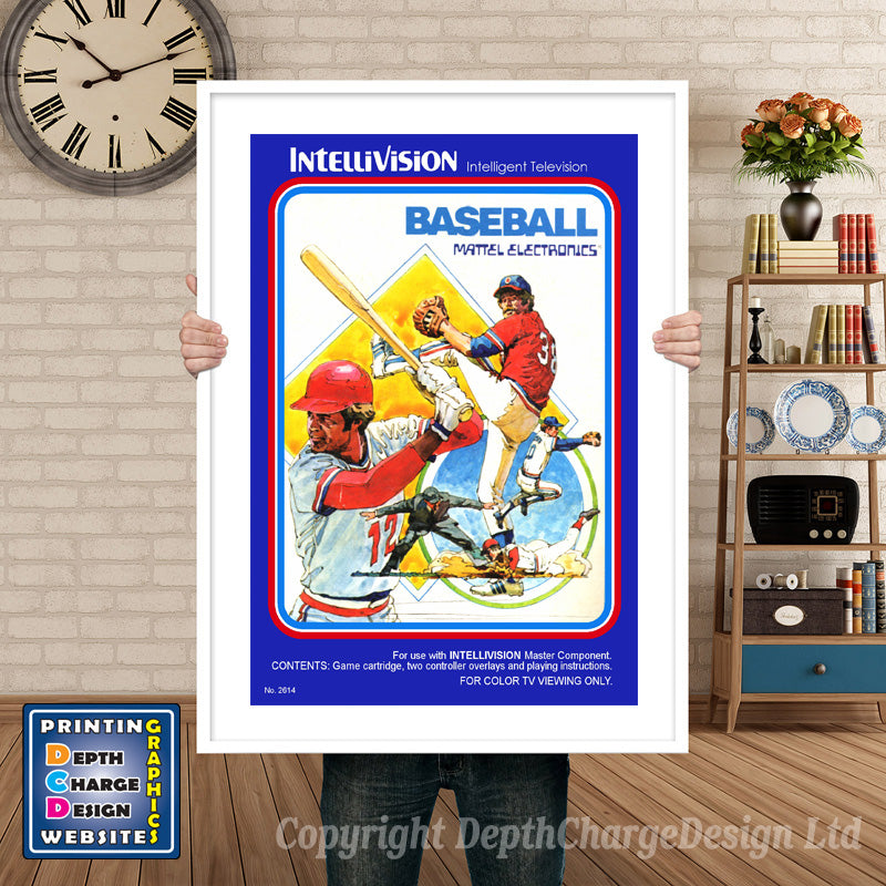 Intellivison Baseball Inspired Retro Gaming Poster A4 A3 A2 Or A1 – Baseball Intellivision inspired retro gaming poster shown in a white frame