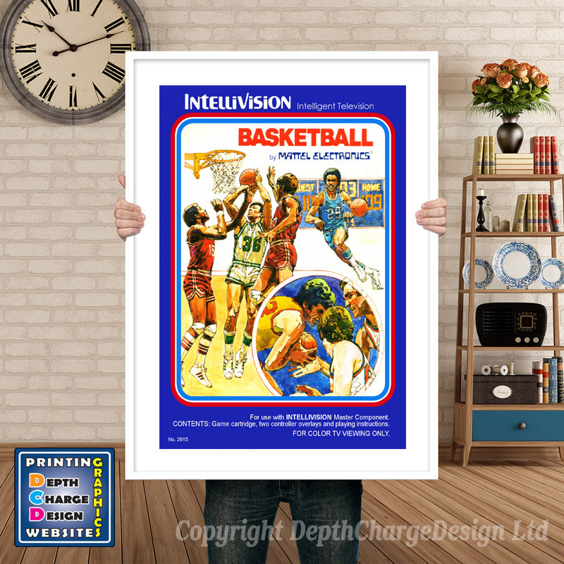 Intellivison Basketball Inspired Retro Gaming Poster A4 A3 A2 Or A1 – Basketball Intellivision inspired retro gaming poster shown in a white frame