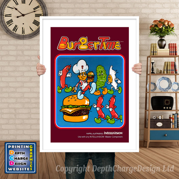 Burgertime Intellivision inspired retro gaming poster shown in a white frame