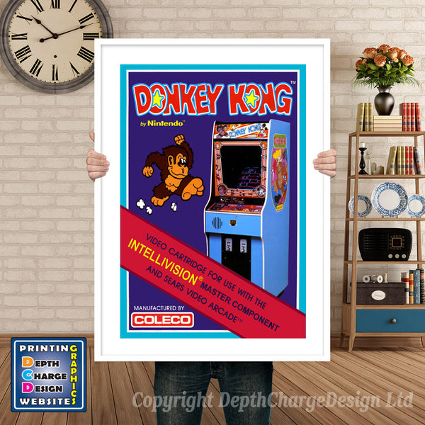 Donkey Kong Intellivision inspired retro gaming poster shown in a white frame