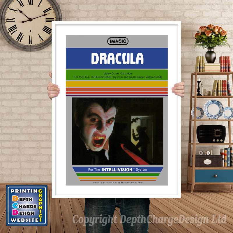 Intellivison Dracula Inspired Retro Gaming Poster A4 A3 A2 Or A1 – Dracula Intellivision inspired retro gaming poster shown in a white frame