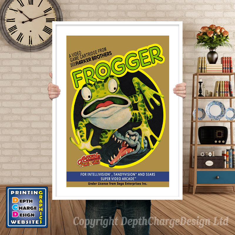 Intellivison Frogger Inspired Retro Gaming Poster A4 A3 A2 Or A1 – Frogger Intellivision inspired retro gaming poster shown in a white frame