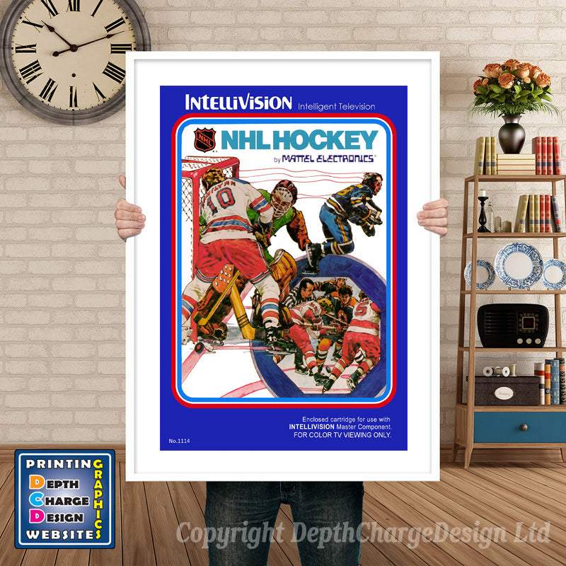 Intellivison Nhl Hockey Inspired Retro Gaming Poster A4 A3 A2 Or A1 – Nhl Hockey Intellivision inspired retro gaming poster shown in a white frame