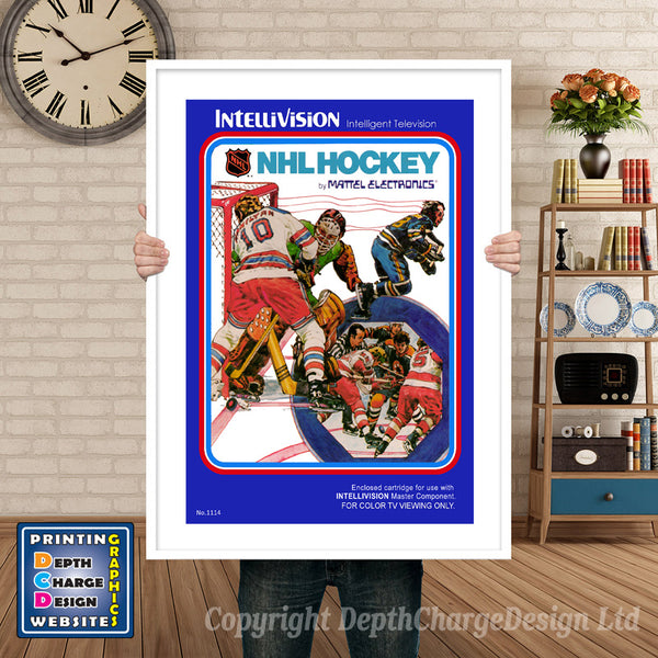 Nhl Hockey Intellivision inspired retro gaming poster shown in a white frame