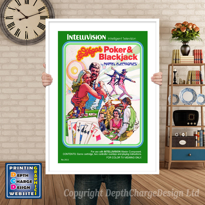 Intellivison Poker And Blackjack Inspired Retro Gaming Poster A4 A3 A2 Or A1 – Poker And Blackjack Intellivision inspired retro gaming poster shown in a white frame