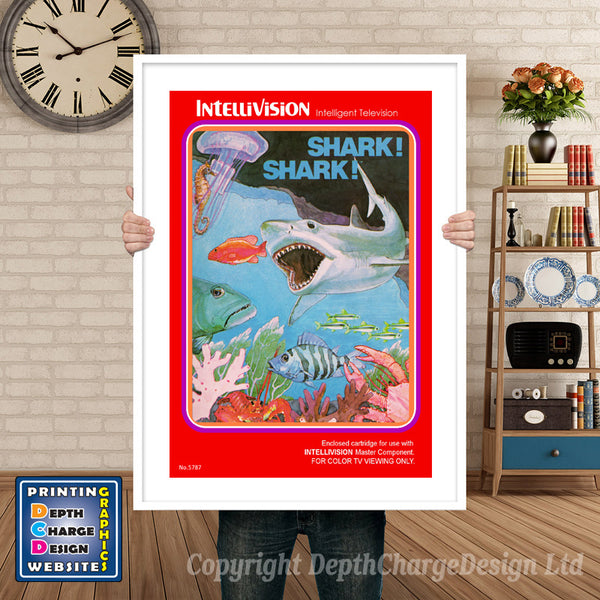 Sharkshark Intellivision inspired retro gaming poster shown in a white frame