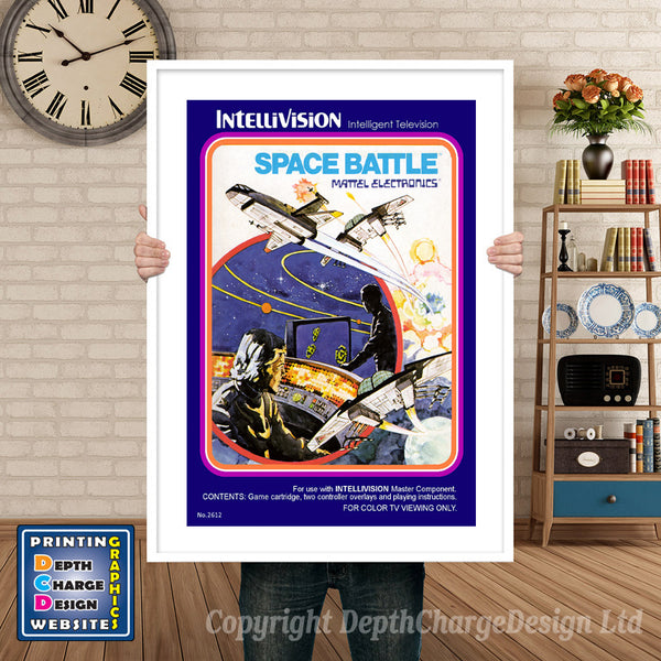 Space Battle Intellivision inspired retro gaming poster shown in a white frame