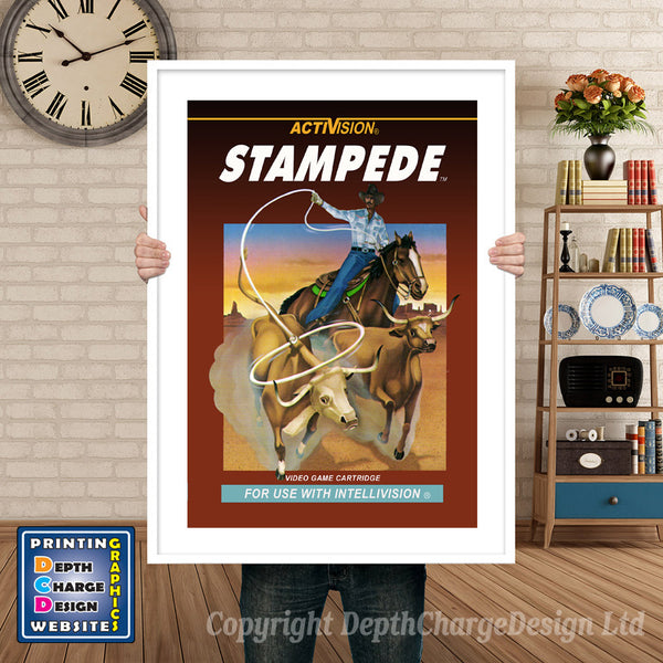 Stampede Intellivision inspired retro gaming poster shown in a white frame