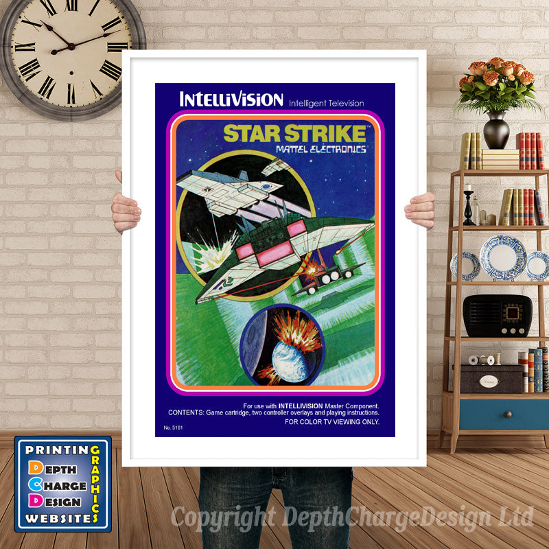 Intellivison Star Strike Inspired Retro Gaming Poster A4 A3 A2 Or A1 – Star Strike Intellivision inspired retro gaming poster shown in a white frame