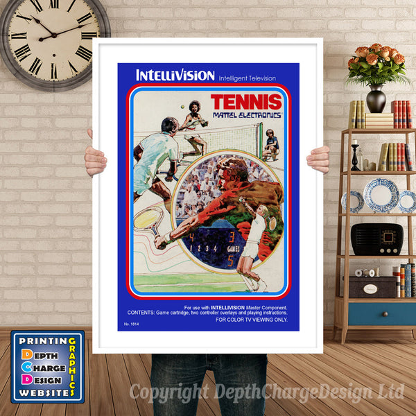 Tennis Intellivision inspired retro gaming poster shown in a white frame