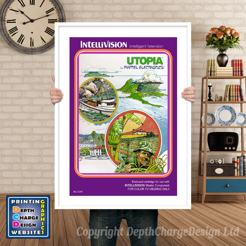 Intellivison Utopia Inspired Retro Gaming Poster A4 A3 A2 Or A1 – Utopia Intellivision inspired retro gaming poster shown in a white frame