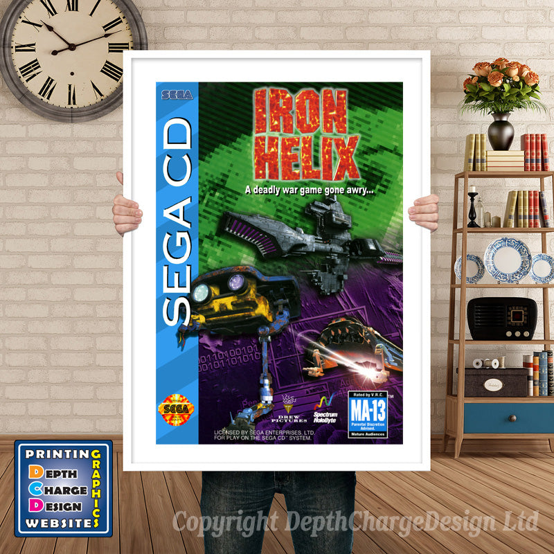 Ironhelix Sega Sega Mega CD Inspired Retro Gaming Poster A4 A3 A2 Or A1 – Ironhelix Sega Mega CD inspired retro gaming poster shown in a white frame