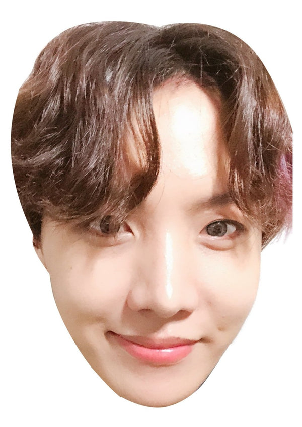 J-Hope (Jung Hoseok) face mask – printed cardboard celebrity face mask on a white background, front view