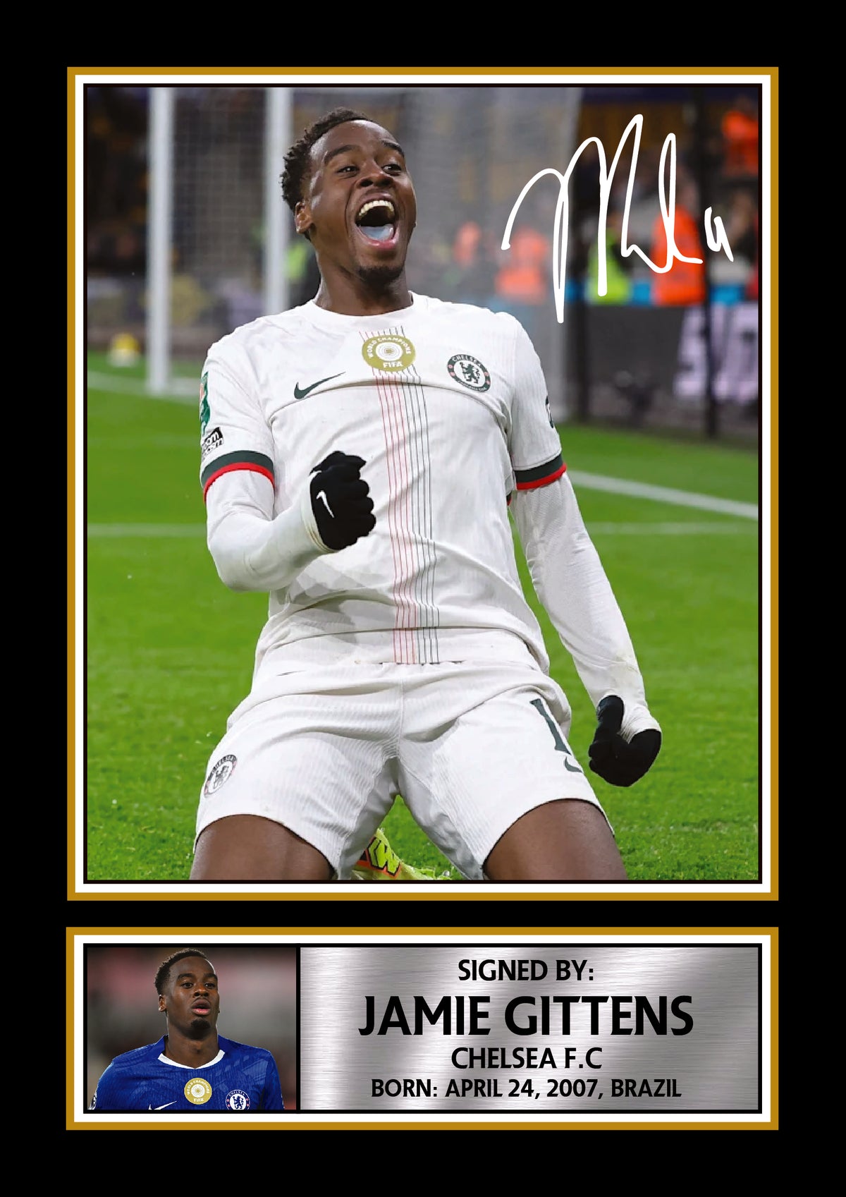Jamie Gittens Printed Signature Poster – Chelsea F.C. Football Star Wall Art – Soccer Player Wall Art Poster Print – Jamie Gittens Printed Signature Poster